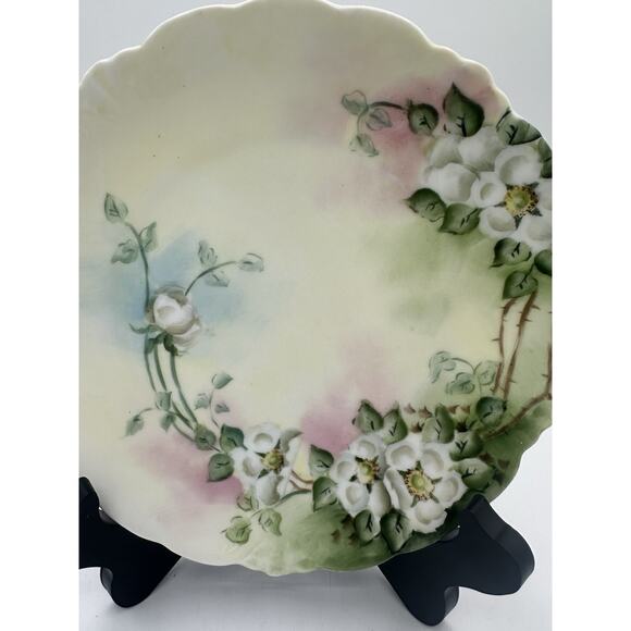 Antique Rosenthal Bavaria Germany Hand Painted Porcelain Cake Plate Wild Roses - Picture 5 of 7